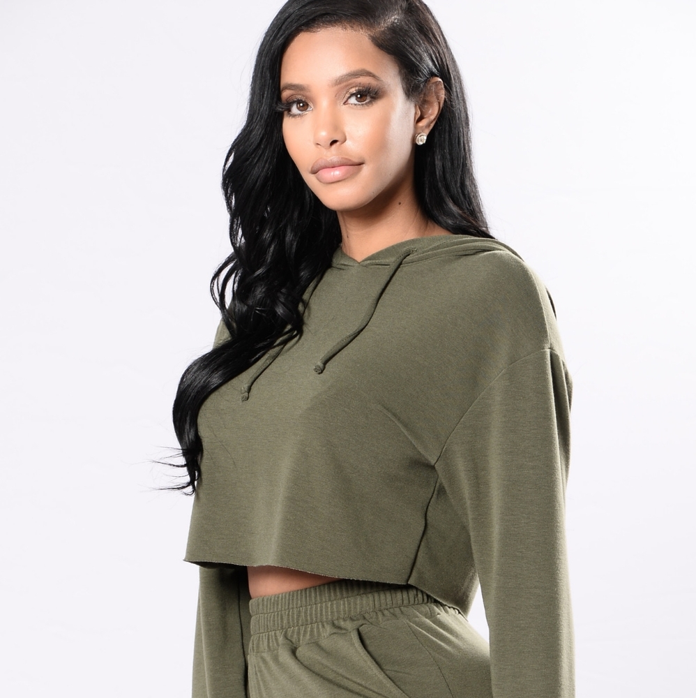 Olive Green Crop Hoodie